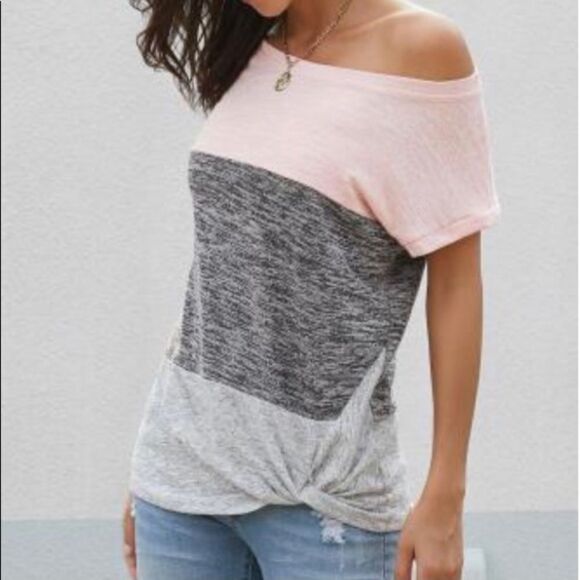 💝Pink color block twisted hem tee - Picture 2 of 4